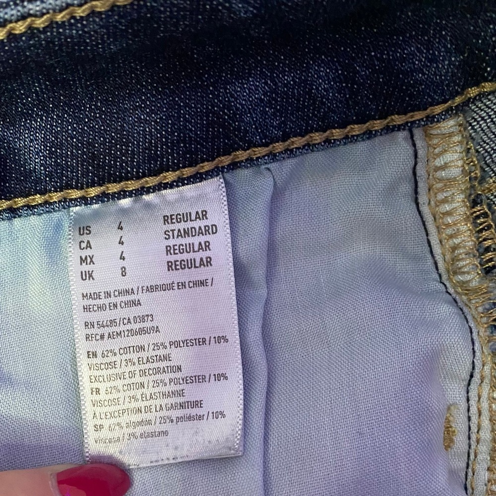 American Eagle Hi-Rise Jegging Dark Wash Distressed Super Stretch X Jeans Size 4 - Picture 2 of 6